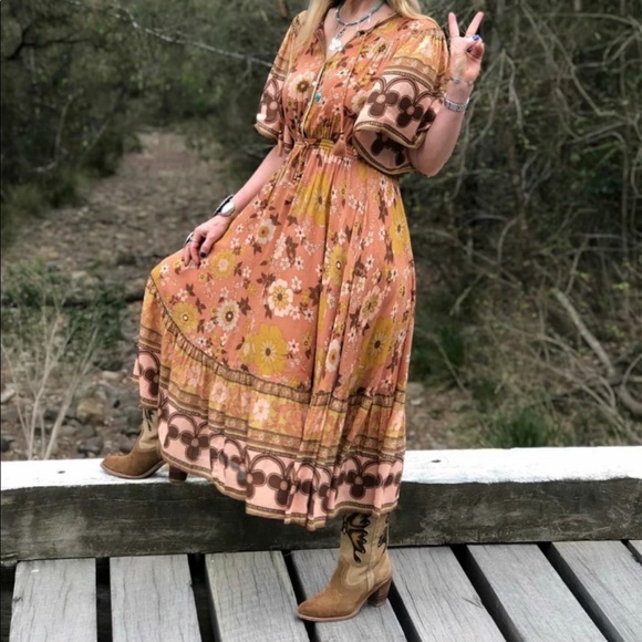 Boho Floral Gypsy Print Maxi Dress Wild Bloom - Picture 6 of 14